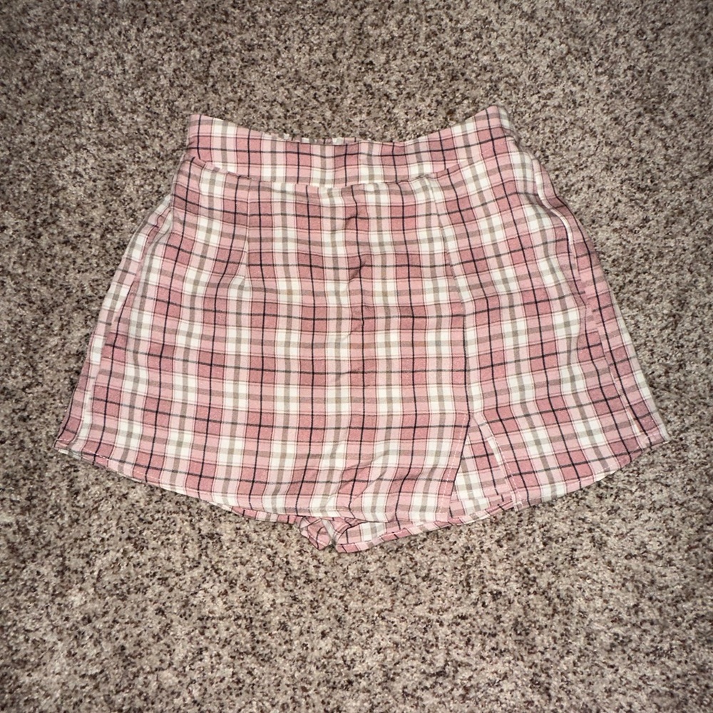 Pink and Brown Plaid Skort